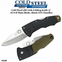  Cold Steel Knives CS28E Grik Folding Knife 3" AUS-8 Plain Blade, Black GFN Handles
