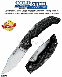 Cold Steel Knives CS29AC Large Voyager Clip Point Folding Knife 4" Japanese AUS-10A Stonewashed Plain Blade, Griv-Ex Handles