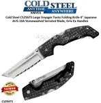Cold Steel Knives CS29ATS Large Voyager Tanto Folding Knife 4" Japanese AUS-10A Stonewashed Serrated Blade, Griv-Ex Handles
