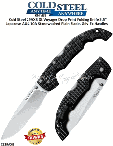 Cold Steel Knives CS29AXB XL Voyager Drop Point Folding Knife 5.5" Japanese AUS-10A Stonewashed Plain Blade, Griv-Ex Handles