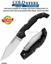 Cold Steel Knives CS29AXC XL Voyager Clip Point Folding Knife 5.5" Japanese AUS-10A Stonewashed Plain Blade, Griv-Ex Handles