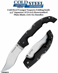 Cold Steel Knives CS29AXV XL Voyager Vaquero Folding Knife 5.5" Japanese AUS-10A Stonewashed Plain Blade, Griv-Ex Handles
