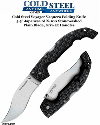Cold Steel Knives CS29AXV XL Voyager Vaquero Folding Knife 5.5" Japanese AUS-10A Stonewashed Plain Blade, Griv-Ex Handles