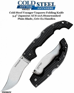 Cold Steel Knives CS29AXV XL Voyager Vaquero Folding Knife 5.5" Japanese AUS-10A Stonewashed Plain Blade, Griv-Ex Handles Cold Steel Knives CS29AXV XL Voyager Vaquero Folding Knife 5.5" Japanese AUS-10A Stonewashed Plain Blade, Griv-Ex Handles