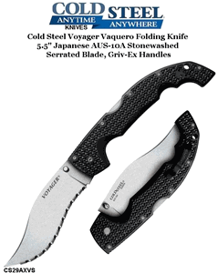Cold Steel Knives CS29AXVS XL Voyager Vaquero Folding Knife 5.5" Japanese AUS-10A Stonewashed Serrated Blade, Griv-Ex Handles
