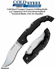 Cold Steel Knives CS29AXVS XL Voyager Vaquero Folding Knife 5.5" Japanese AUS-10A Stonewashed Serrated Blade, Griv-Ex Handles