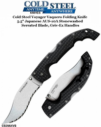 Cold Steel Knives CS29AXVS XL Voyager Vaquero Folding Knife 5.5" Japanese AUS-10A Stonewashed Serrated Blade, Griv-Ex Handles