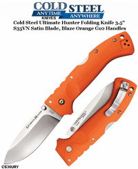 Cold Steel Knives CS30URY Ultimate Hunter Folding Knife 3.5" S35VN Satin Blade, Blaze Orange G10 Handles