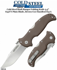 Cold Steel Knives CS31A Bush Ranger Folding Knife 3.5" S35VN Plain Blade, Brown G10 Handles