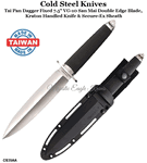 Cold Steel Knives CS35AA Tai Pan Dagger Fixed 7.5" VG-10 San Mai Double Edge Blade, Kraton Handled Knife & Secure-Ex Sheath