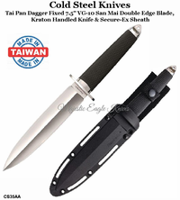 Cold Steel Knives CS35AA Tai Pan Dagger Fixed 7.5" VG-10 San Mai Double Edge Blade, Kraton Handled Knife & Secure-Ex Sheath