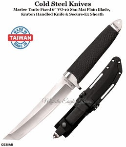 Cold Steel Knives CS35AB Master Tanto Fixed 6" VG-10 San Mai Blade, Kraton Handled Knife & Secure-Ex Sheath