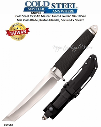 Cold Steel Knives CS35AB Master Tanto Fixed 6" VG-10 San Mai Plain Blade, Kraton Handle, Secure-Ex Sheath