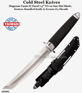 Cold Steel Knives CS35AC Magnum Tanto II Fixed 7.5" VG-10 San Mai Blade, Kraton Handled Knife & Secure-Ex Sheath