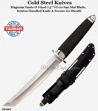 Cold Steel Knives CS35AC Magnum Tanto II Fixed 7.5" VG-10 San Mai Blade, Kraton Handled Knife & Secure-Ex Sheath