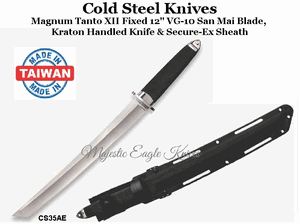 Cold Steel Knives CS35AE Magnum Tanto XII Fixed 12" VG-10 San Mai Blade, Kraton Handled Knife & Secure-Ex Sheath