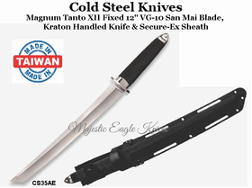Cold Steel Knives CS35AE Magnum Tanto XII Fixed 12" VG-10 San Mai Blade, Kraton Handled Knife & Secure-Ex Sheath Cold Steel Knives CS35AE Magnum Tanto XII Fixed 12" VG-10 San Mai Blade, Kraton Handled Knife & Secure-Ex Sheath