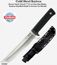 Cold Steel Knives CS35AM Recon Tanto Fixed 7" VG-10 San Mai Blade, Kraton Handled Knife & Secure-Ex Sheath