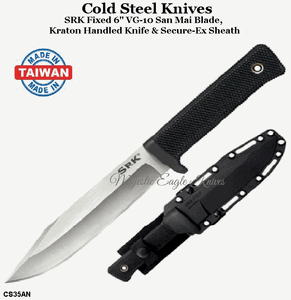 Cold Steel Knives CS35AN SRK Fixed 6" VG-10 San Mai Blade, Kraton Handled Knife Secure-Ex Sheath
