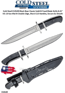 Cold Steel CS35AR Cold Steel Black Bear Classic, Black G10 Handles 13-1/4 Overall 8-1/4" VG-10 San Mai III� steel, Double Edge Clip Point  Plain Blade Secure-Ex Sheath