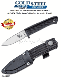 Cold Steel Knives CS36LPMF Pendleton Mini Hunter 3" AUS-10A Plain Blade, Kray-Ex Handle, Secure-Ex Sheath