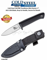 Cold Steel Knives CS36LPMF Pendleton Mini Hunter 3" AUS-10A Plain Blade, Kray-Ex Handle, Secure-Ex Sheath