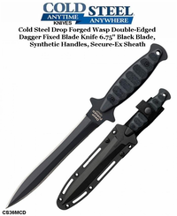 Cold Steel Knives CS36MCD Drop Forged Wasp Double-Edged Dagger Fixed Blade Knife 6.75" Black Blade, Synthetic Handles, Secure-Ex Sheath