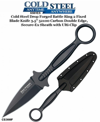 Cold Steel Knives CS36MF Drop Forged Battle Ring 2 Fixed Blade Knife 3.5" 52100 Carbon Double Edge, Secure-Ex Sheath with Ulti-Clip