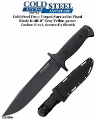 Cold Steel Knives CS36MH Drop Forged Survivalist Fixed Blade Knife 8" Gray Teflon 52100 Carbon Steel, Secure-Ex Sheath