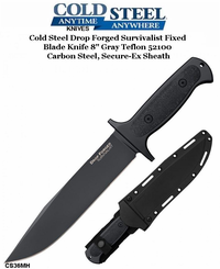 Cold Steel Knives CS36MH Drop Forged Survivalist Fixed Blade Knife 8" Gray Teflon 52100 Carbon Steel, Secure-Ex Sheath