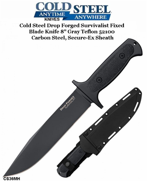 Cold Steel Knives CS36MH Drop Forged Survivalist Fixed Blade Knife 8" Gray Teflon 52100 Carbon Steel, Secure-Ex Sheath