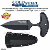 Cold Steel Knives CS36MJ Drop Forged Push Dagger Fixed Plain Blade Knife 4" Gray Teflon 52100 Carbon Double Edge, Secure-Ex Sheath