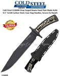 Cold Steel Knives CS36MK Drop Forged Bowie Fixed Plain Blade Knife 9.5" 52100 Carbon Steel, Faux Stag Handles, Secure-Ex Sheath
