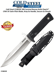 Cold Steel Knives CS38CKE SRK Survival Rescue Knife Fixed 6" CPM-3V Satin Plain Blade, Kray-Ex Handle, Secure-Ex Sheath