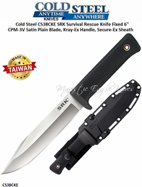 Cold Steel Knives CS38CKE SRK Survival Rescue Knife Fixed 6" CPM-3V Satin Plain Blade, Kray-Ex Handle, Secure-Ex Sheath