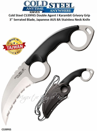 Cold Steel Knives CS39FKS Double Agent II Clip Point 3" Serrated Blade, Grivory Grip