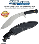 Cold Steel Knives CS39LMC4 Gurkha Kukri Plus Machete 12" 4034 Stainless Steel Plain Blade, Kraton Handle, Secure-Ex Sheath