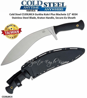 Cold Steel Knives CS39LMC4 Gurkha Kukri Plus Machete 12" 4034 Stainless Steel Plain Blade, Kraton Handle, Secure-Ex Sheath Cold Steel Knives CS39LMC4 Gurkha Kukri Plus Machete 12" 4034 Stainless Steel Plain Blade, Kraton Handle, Secure-Ex Sheath
