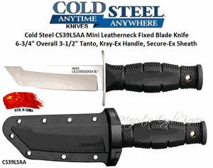 Cold Steel Knives CS39LSAA Mini Leatherneck Fixed Blade Knife 3.5" Tanto, Kray-Ex Handle, Secure-Ex Sheath