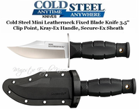 Cold Steel Knives CS39LSAB Mini Leatherneck Fixed Blade Knife 3.5" Clip Point, Kray-Ex Handle, Secure-Ex Sheath