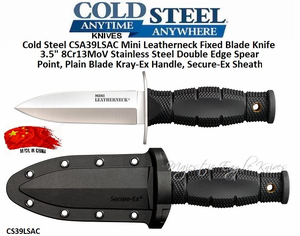 Cold Steel Knives CS39LSAC Mini Leatherneck Fixed Blade Knife 3.5" Double Edge Spear Point, Kray-Ex Handle, Secure-Ex Sheath Cold Steel Knives CS39LSAC Mini Leatherneck Fixed Blade Knife 3.5" Double Edge Spear Point, Kray-Ex Handle, Secure-Ex Sheath