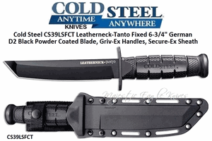Cold Steel Knives CS39LSFCT Leatherneck-Tanto Fixed 6.75" D2 Black Powder Coated Blade, Griv-Ex Handles, Secure-Ex Sheath