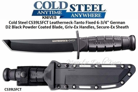 Cold Steel Knives CS39LSFCT Leatherneck-Tanto Fixed 6.75" D2 Black Powder Coated Blade, Griv-Ex Handles, Secure-Ex Sheath