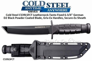 Cold Steel Knives CS39LSFCT Leatherneck-Tanto Fixed 6.75" D2 Black Powder Coated Blade, Griv-Ex Handles, Secure-Ex Sheath