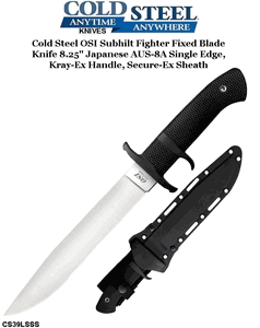 Cold Steel Knives CS39LSSS  OSI Subhilt Fighter Fixed Blade Knife 8.25" Japanese AUS-8A Single Edge, Kray-Ex Handle, Secure-Ex Sheath