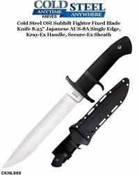 Cold Steel Knives CS39LSSS  OSI Subhilt Fighter Fixed Blade Knife 8.25" Japanese AUS-8A Single Edge, Kray-Ex Handle, Secure-Ex Sheath