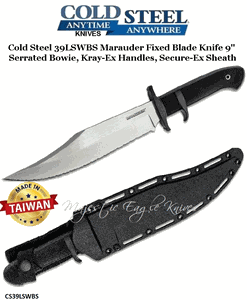Cold Steel Knives CS39LSWBS Marauder Fixed Blade Knife 9" Serrated Bowie, Kray-Ex Handles, Secure-Ex Sheath