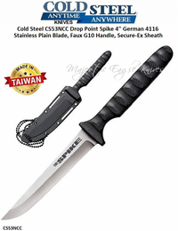 Cold Steel Knives CS53NCC Drop Point Spike 4" Blade, Faux G10 Handle, Secure-Ex Sheath