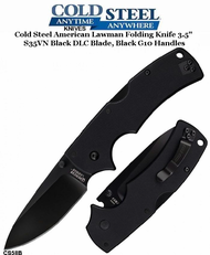 Cold Steel Knives CS58B American Lawman Folding Knife 3.5" S35VN Black DLC Blade, Black G10 Handles