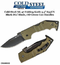 Cold Steel Knives CS58MVG AK-47 Folding Knife 3.5" S35VN Black DLC Blade, OD Green G10 Handles